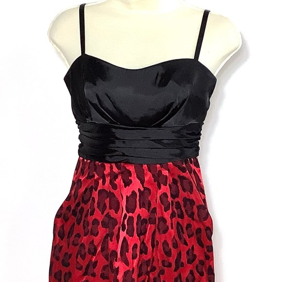 City Studio Party Dress Red Leopard Animal Print Black Size 5 Sleeveless - Picture 2 of 9
